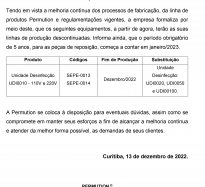 NOTA TÉCNICA 06/2022 - DESCONTINUAÇÃO DO PRODUTO : Unidade de Desinfecção 10 Litros - 110V e 220V.